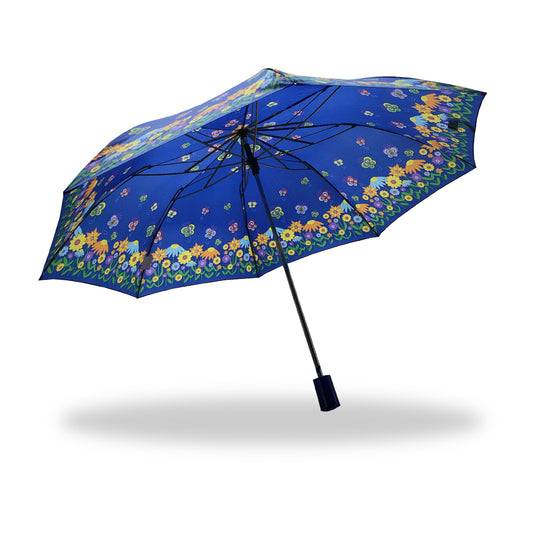 2 Folding Umbrella - Printed (Blue & Yellow)